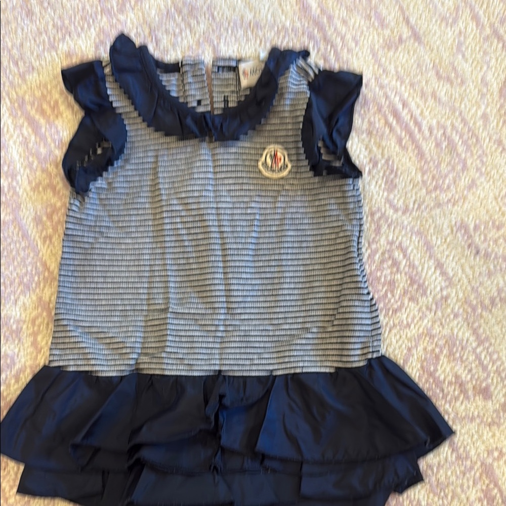 Moncler Blue and White Ruffled Blouse